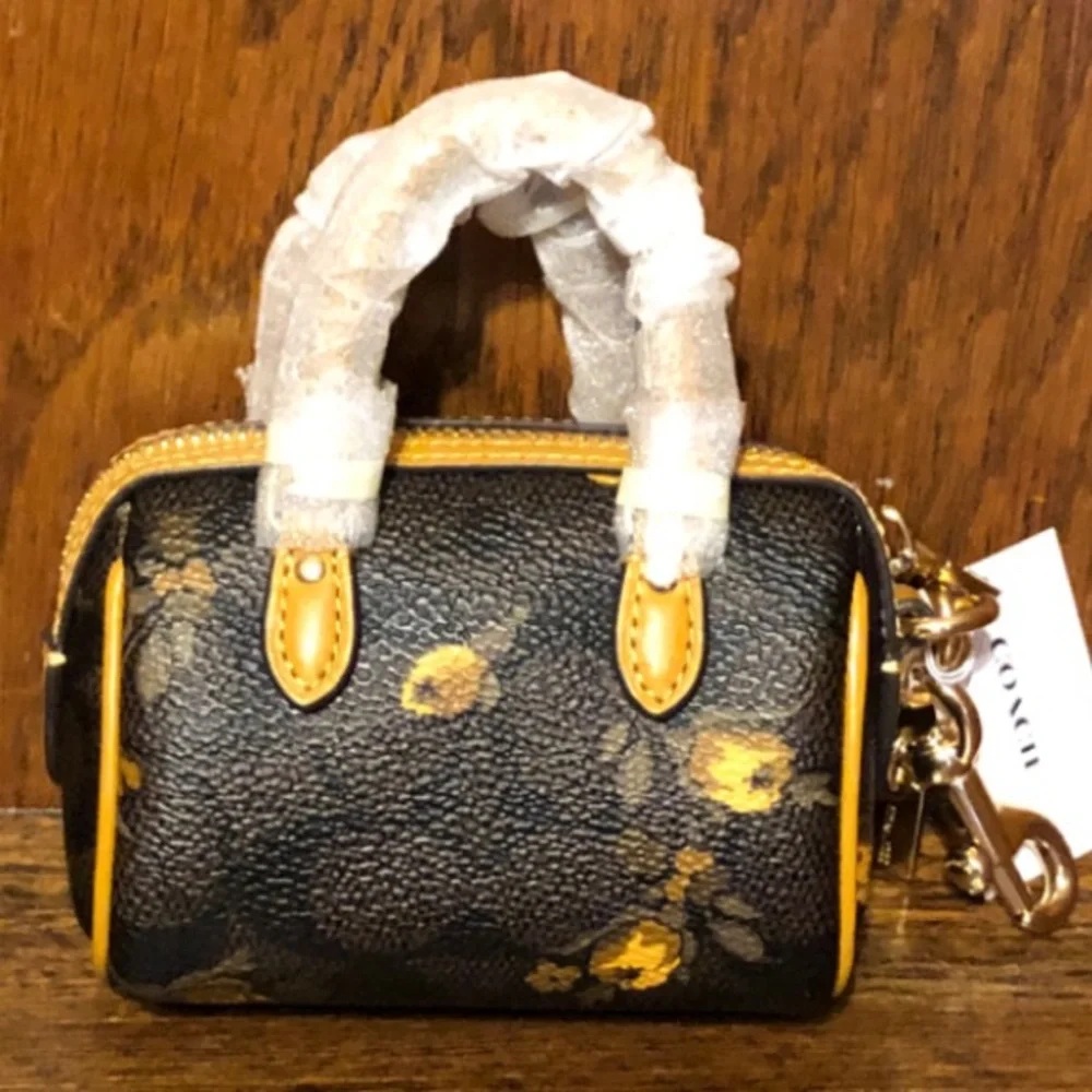 NWT-Coach-Mini Rowan Bag Charm-Floral🌼Walnut/Yellow-$75 - Picture 2 of 11
